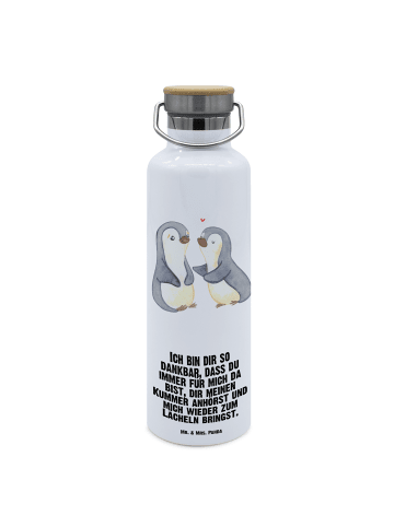 Mr. & Mrs. Panda Trinkflasche Pinguine trösten mit Spruch in Weiß