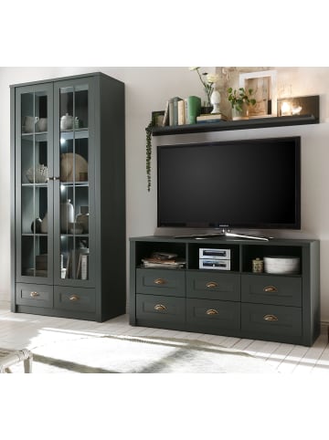 Furn.Design Wohnwand grün Landhaus 3-teilig 240 cm, Wohnkombination mit viel Stauraum