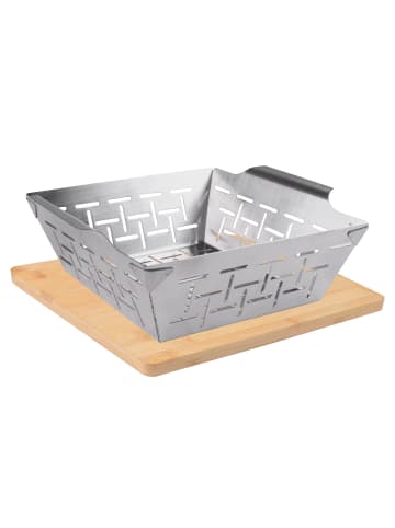 Stoneline Grillkorb mit Brett | Edelstahl in Silber