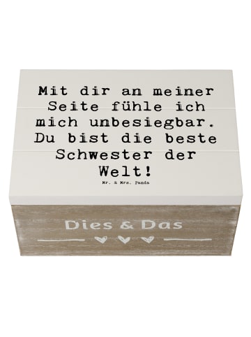 Mr. & Mrs. Panda Truhe Spruch Beste Schwester mit Spruch in Weiß