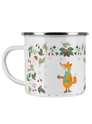 Mr. & Mrs. Panda Camping Emaille Tasse Fuchs Keksdose ohne Spruch in Weiß