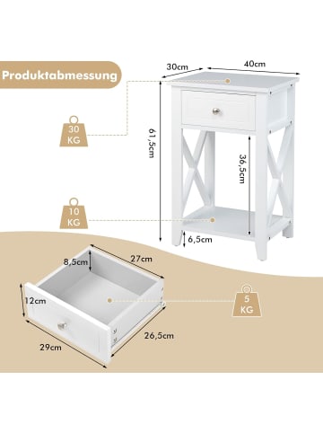 COSTWAY Beistelltisch 2er Set in Weiß