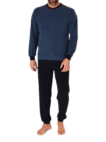 NORMANN Langarm Frottee Schlafanzug Pyjama Bündchen - 86628 in blau