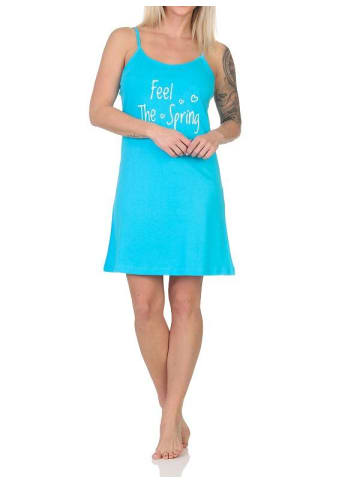 NORMANN Spaghetti Nachthemd Neglige Frontprint - 85913 in hellblau