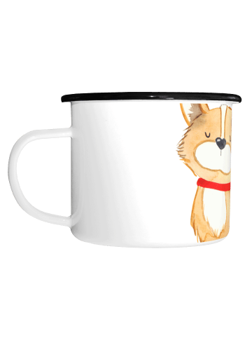 Mr. & Mrs. Panda XL Emaille Tasse Hund Glück ohne Spruch in Weiß