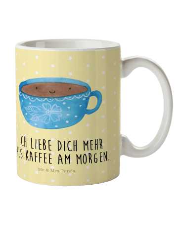 Mr. & Mrs. Panda Kaffeebecher Kaffee Tasse mit Spruch in Gelb Pastell