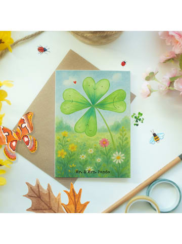 Mr. & Mrs. Panda Grußkarte Blume Kleeblatt Design ohne Spruch in Weiß