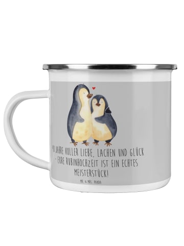 Mr. & Mrs. Panda Camping Emaille Tasse 40. Hochzeitstag Rubinhoc... in Heather Grey