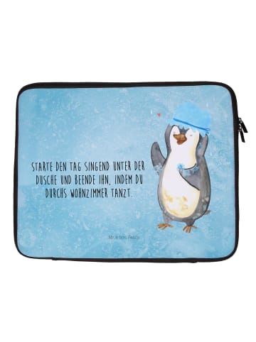 Mr. & Mrs. Panda Laptop Tasche Pinguin Duschen mit Spruch in Eisblau