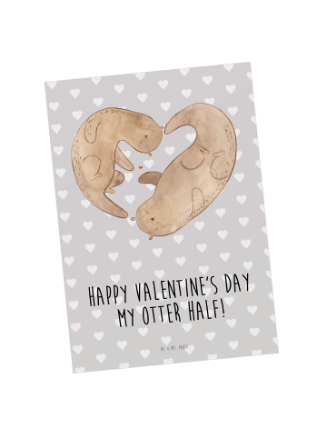 Mr. & Mrs. Panda Ansichtskarte Otter Valentine mit Spruch in Grau Pastell