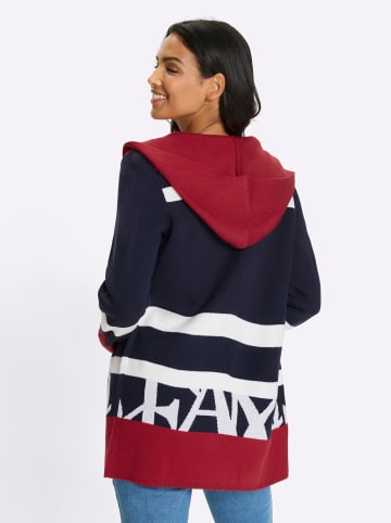 Sieh an! Long-Strickjacke in marine-weiß-geringelt