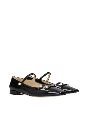 Schwarz Leder Ballerina Flache Schuhe