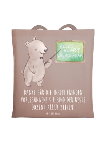 Mr. & Mrs. Panda Einkaufstasche Bester Dozent mit Spruch in Braun Pastell