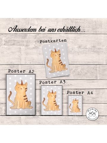 Mr. & Mrs. Panda Poster Einhorn Katze ohne Spruch in Grau Pastell