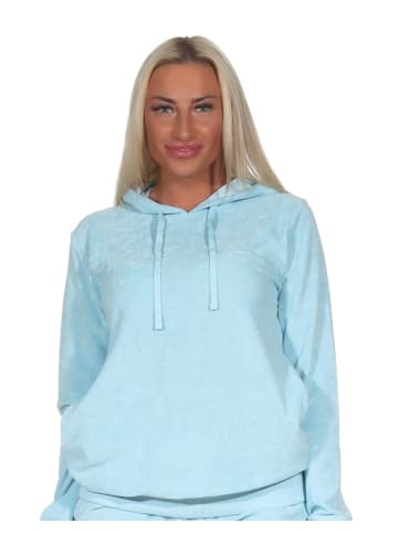 NORMANN Schlafanzug langarm Frottee Oberteil Pyjama Hoodie in hellblau