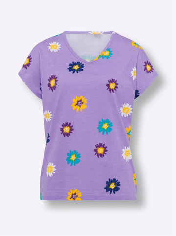 Sieh an! Kurzarmshirt in lavendel-weiß-bedruckt
