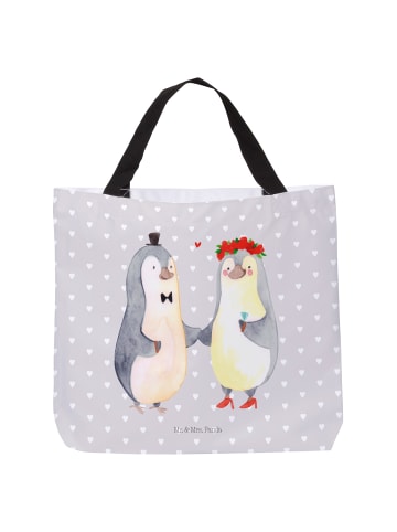 Mr. & Mrs. Panda Einkaufsbeutel Pinguin Heirat ohne Spruch in Grau Pastell