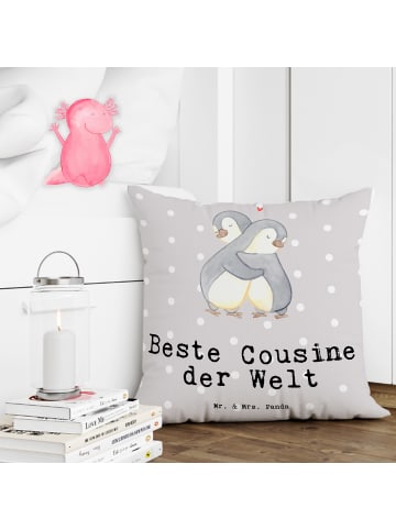 Mr. & Mrs. Panda Kissen 40x40 Pinguin Beste Cousine der Welt mit... in Grau Pastell