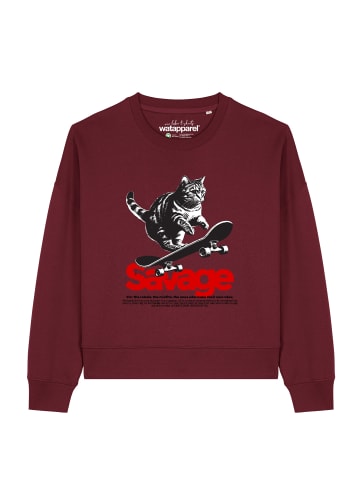 wat? Apparel Sweatshirt Savage Cat in Weinrot