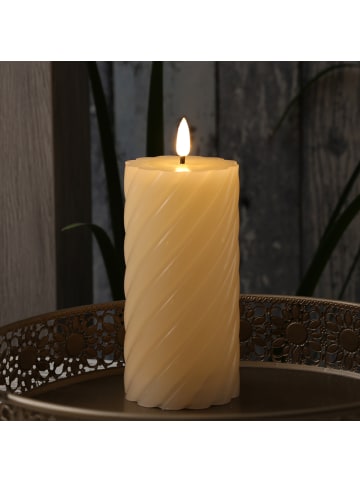 MARELIDA LED Kerze TWIST Echtwachs gedreht flackernd H: 15cm in creme