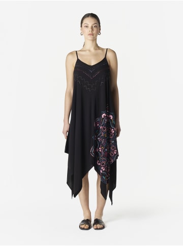 KOROSHI Langer Kleid mit bedruckten, spitzen Trägern in Schwarz