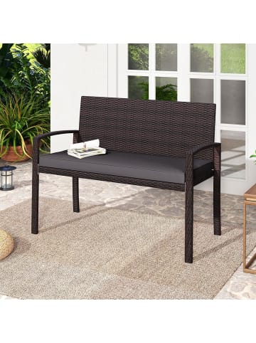 COSTWAY Polyrattan Gartenbank mit Sitzkissen in Grau