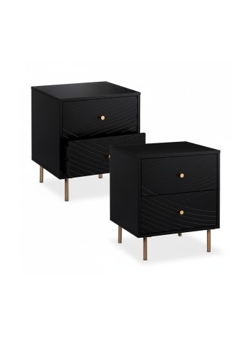 relaxdays 2 x Nachttisch in Schwarz/ Gold - (B)45 x (H)52 x (T)40 cm