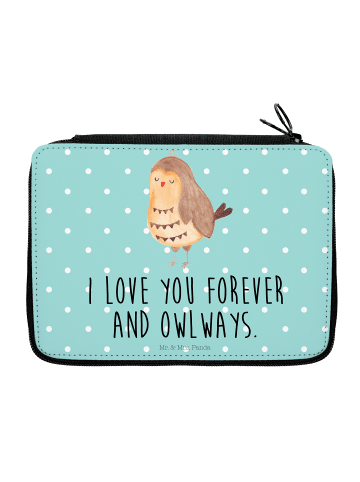 Mr. & Mrs. Panda Mäppchen Eule Zufrieden mit Spruch in Türkis Pastell