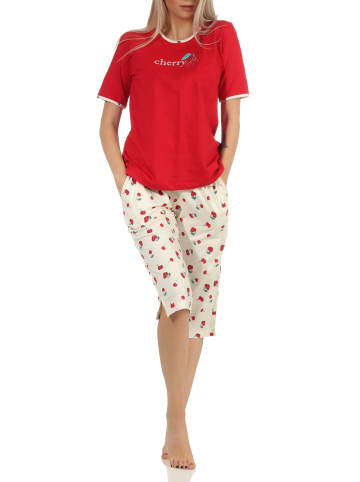 NORMANN Capri Schlafanzug kurzarm Pyjama Kirschen - 61961 in rot