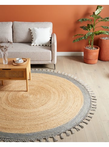 Beliani Geflochtener Teppich MARTS in Beige/Grau - (W) 200 x (L) 200 cm