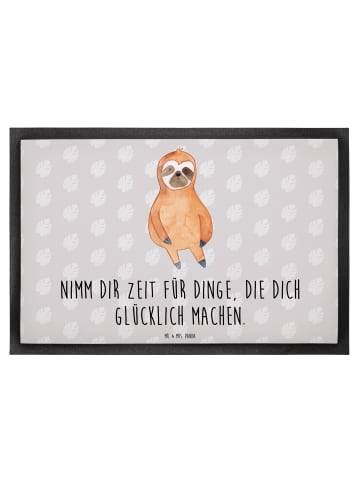 Mr. & Mrs. Panda Schmutzmatte Faultier Zufrieden mit Spruch in Grau Pastell