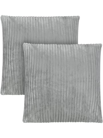 Aspero 2 Kissenbezüge aus Streifen-Flanell 80x80 cm Pilar in Hellgrau