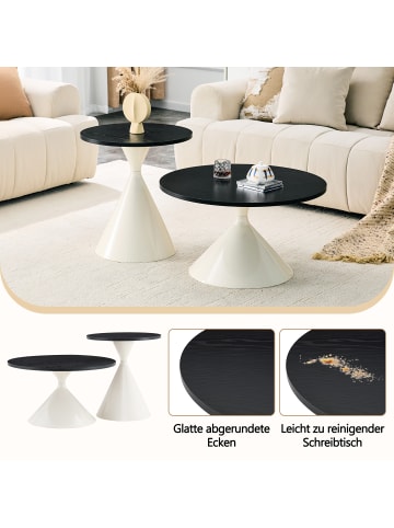 ABRIHOME Couchtisch Set in Schwarz Creme 2-tlg mit Konusform Holzoptik stapelbar für Wohnzimmer