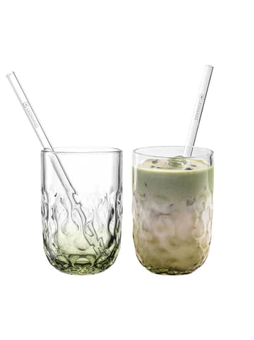 LEONARDO 2er Set Matcha Latte Gläser mit Glastrinkhalm (2) Gocce in Grün 390 ml in grün