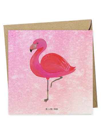 Mr. & Mrs. Panda Deluxe Karte Flamingo Classic ohne Spruch in Aquarell Pink