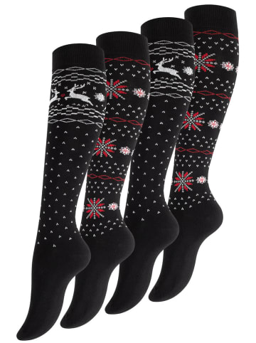 Yenita® Kniestrümpfe 4 Paar mit Norwegermuster in Schwarz/Bunt