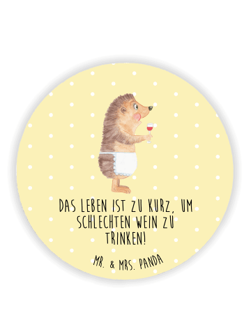 Mr. & Mrs. Panda Kühlschrankmagnet Igel Wein mit Spruch in Gelb Pastell
