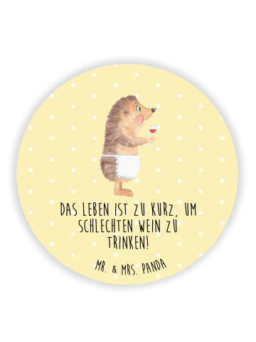 Mr. & Mrs. Panda Rund Magnet Igel Wein mit Spruch in Gelb Pastell