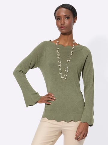 creation L Langarm-Pullover in khaki-schilf-meliert