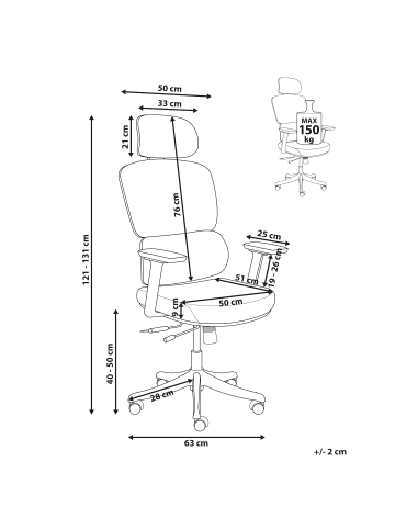 Beliani Bürostuhl VISCOUNT in Grau/Beige - (W) 50 x (H) 121 x (L) 63 cm