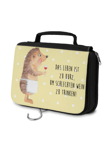 Mr. & Mrs. Panda Kulturtasche Igel Wein mit Spruch in Gelb Pastell