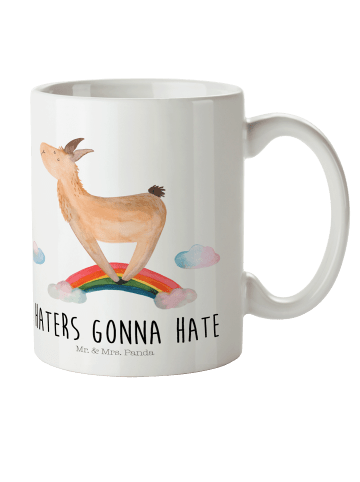 Mr. & Mrs. Panda Tasse Lama Regenbogen mit Spruch in Weiß