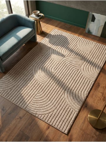 KADIMA DESIGN Flachgewebe-Teppich Hoch-Tief Bögen 3D Relief Pflegeleicht in Beige