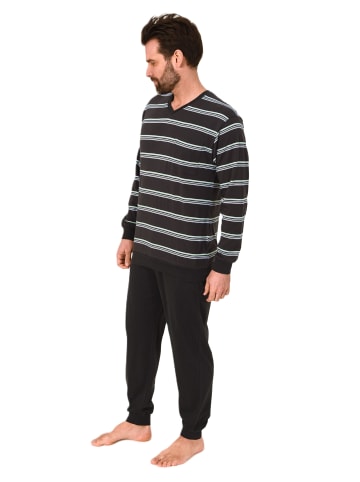 NORMANN Langarm Schlafanzug Pyjama Bündchen Streifen - 84144 in dunkelgrau