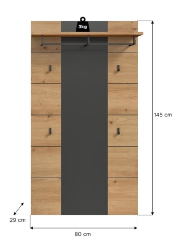 ebuy24 Wandgarderobe Canu Eiche 141 x 29 cm