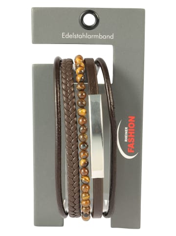 Adeliás Herren Armband – Lederarmband aus Leder mit Tigerauge 19 cm in braun
