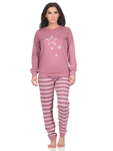 NORMANN Schlafanzug Pyjama Bündchen langarm Sterne Optik - 88745 in beere