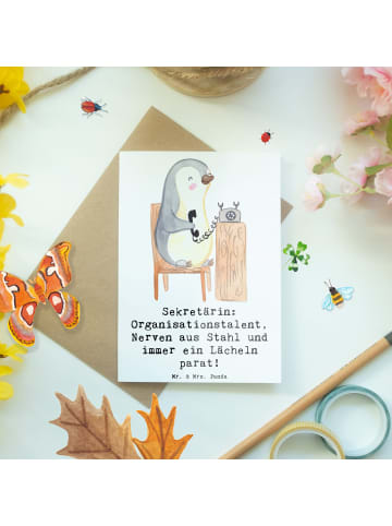 Mr. & Mrs. Panda Grußkarte Sekretärin Heldin mit Spruch in Weiß