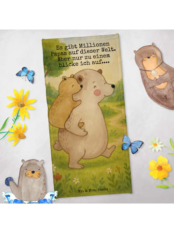 Mr. & Mrs. Panda Strandtuch Papa Bär Design mit Spruch in Gelb Pastell