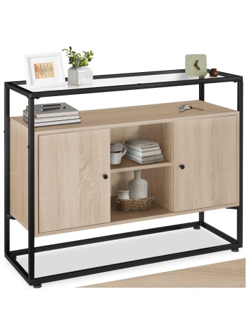 tectake Flurschrank, 100 x 38 x 80,5 cm Holz und Stahl, Glasplatte